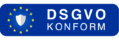 DSGVO konform Badge auf blauem Hintergrund