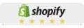 Grünes Shopify Logo mit 5 von 5 gelben Sternen auf hellgrauem Hintergrund.